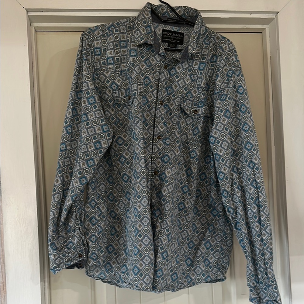 Casual Blue and White Button Down Shirt